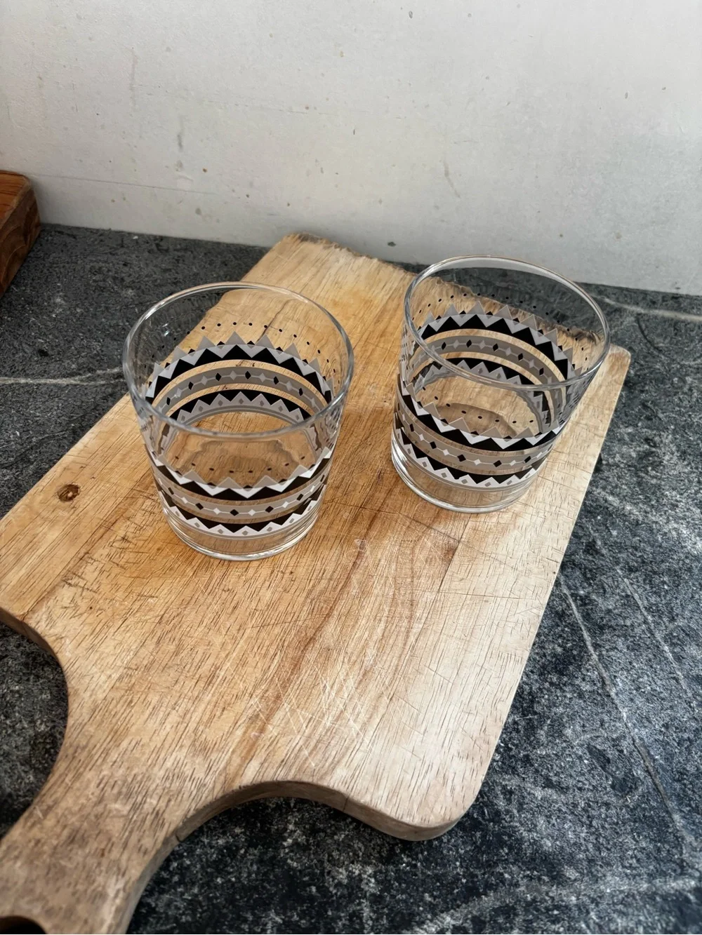 Black Patterned Glass Tumbler - Set of 2